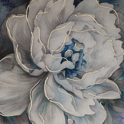 Blue Color Crepe Printed Kupi Work Fabric