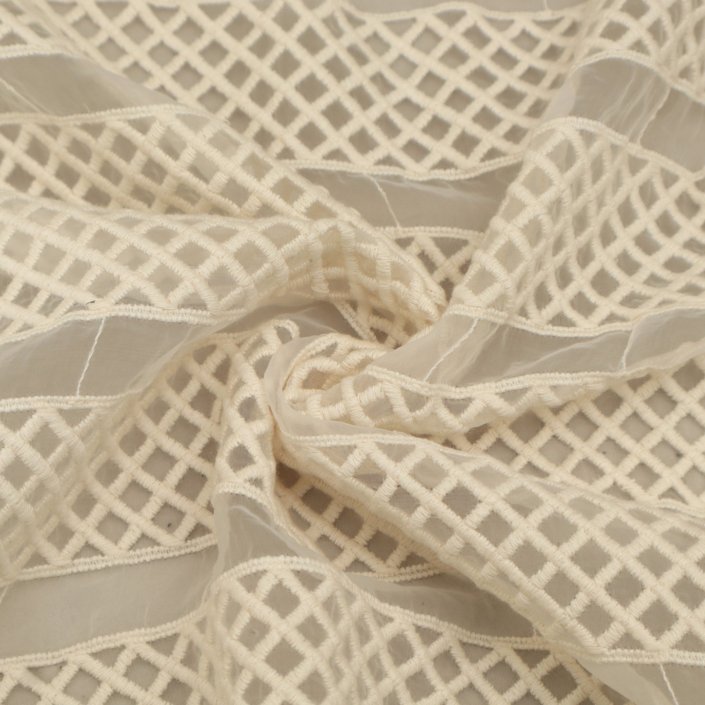 Off White Color Organza Embroidery Fabric Fabric