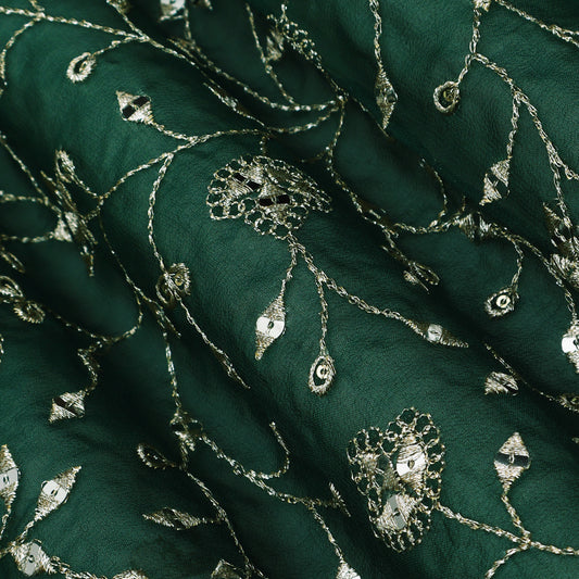 Bottle Green Color Georgette Embroidery Fabric