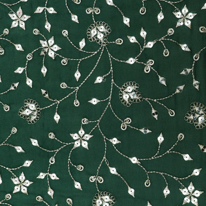 Bottle Green Color Georgette Embroidery Fabric