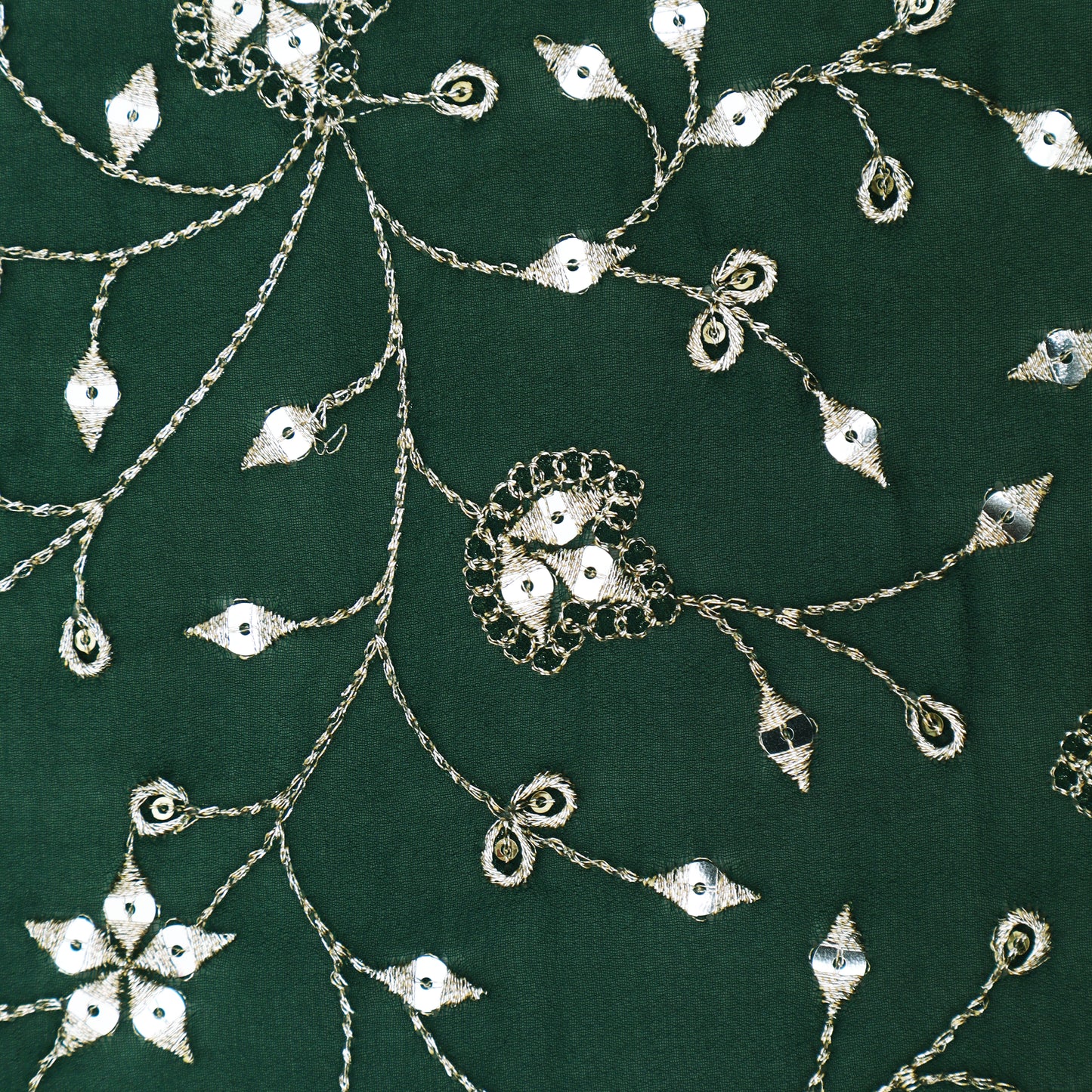 Bottle Green Color Georgette Embroidery Fabric