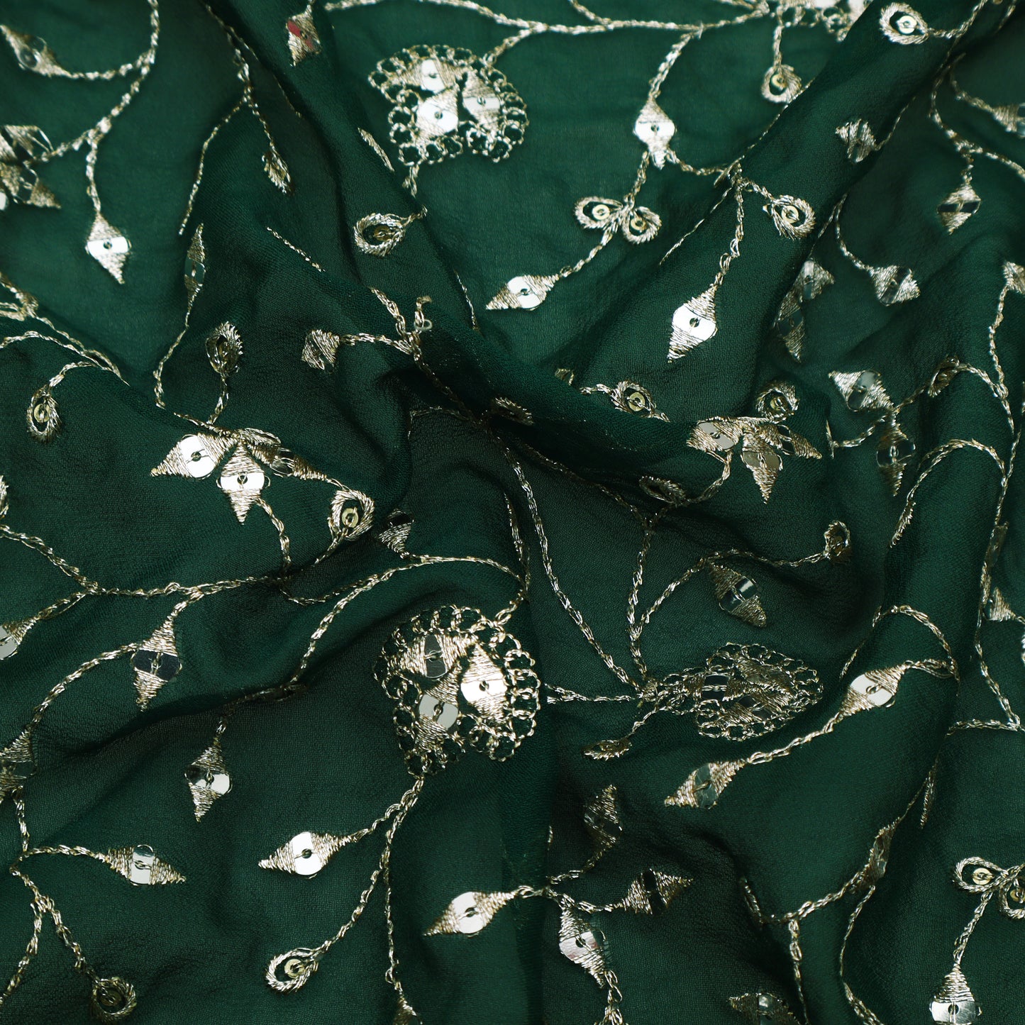 Bottle Green Color Georgette Embroidery Fabric