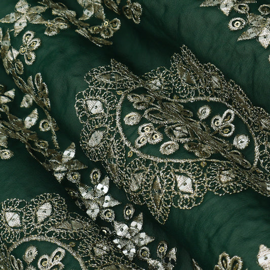 Bottle Green Color Georgette Embroidery Fabric