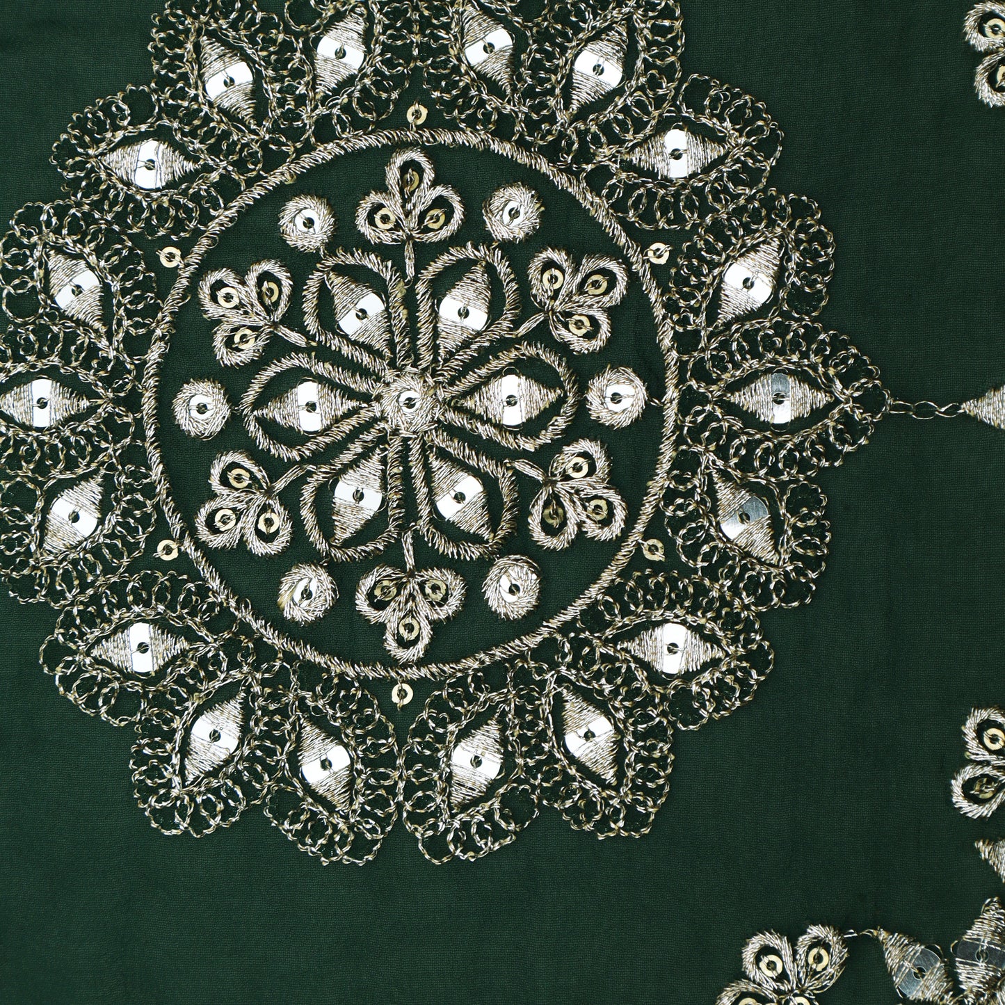 Bottle Green Color Georgette Embroidery Fabric