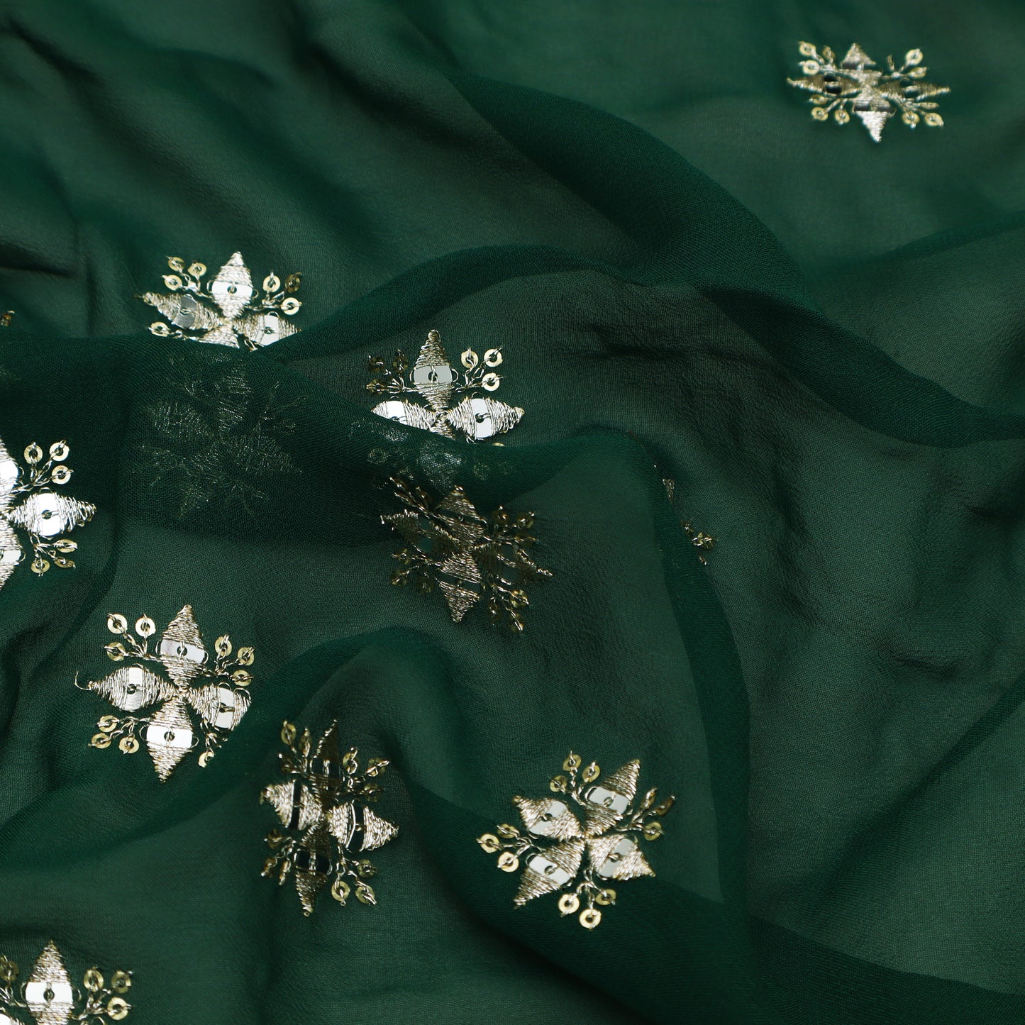 Bottle Green Color Georgette Embroidery Fabric