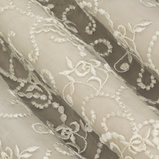 White Color Organza Embroidery Fabric Fabric