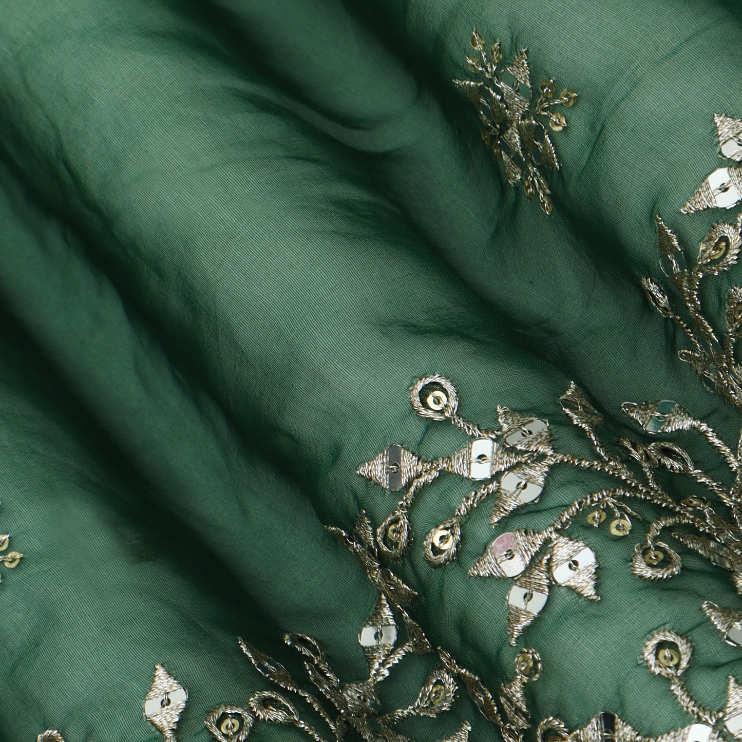 Bottle Green Color Organza Embroidery Fabric