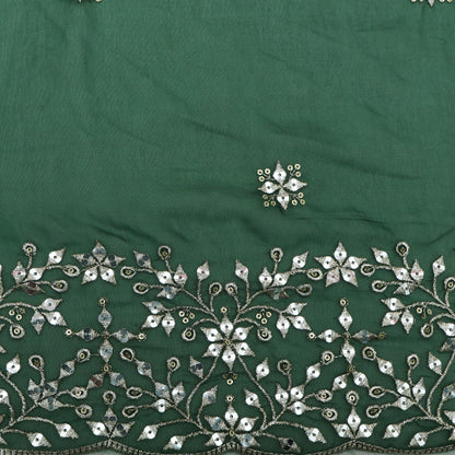 Bottle Green Color Organza Embroidery Fabric