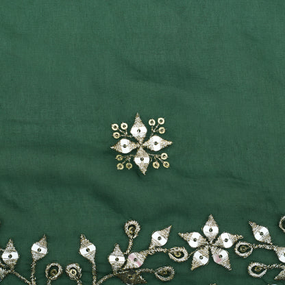 Bottle Green Color Organza Embroidery Fabric