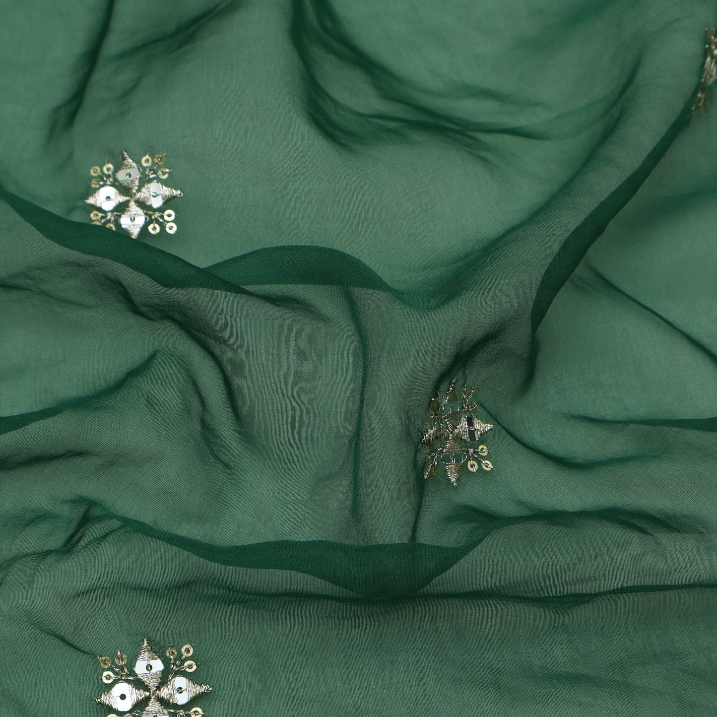 Bottle Green Color Organza Embroidery Fabric