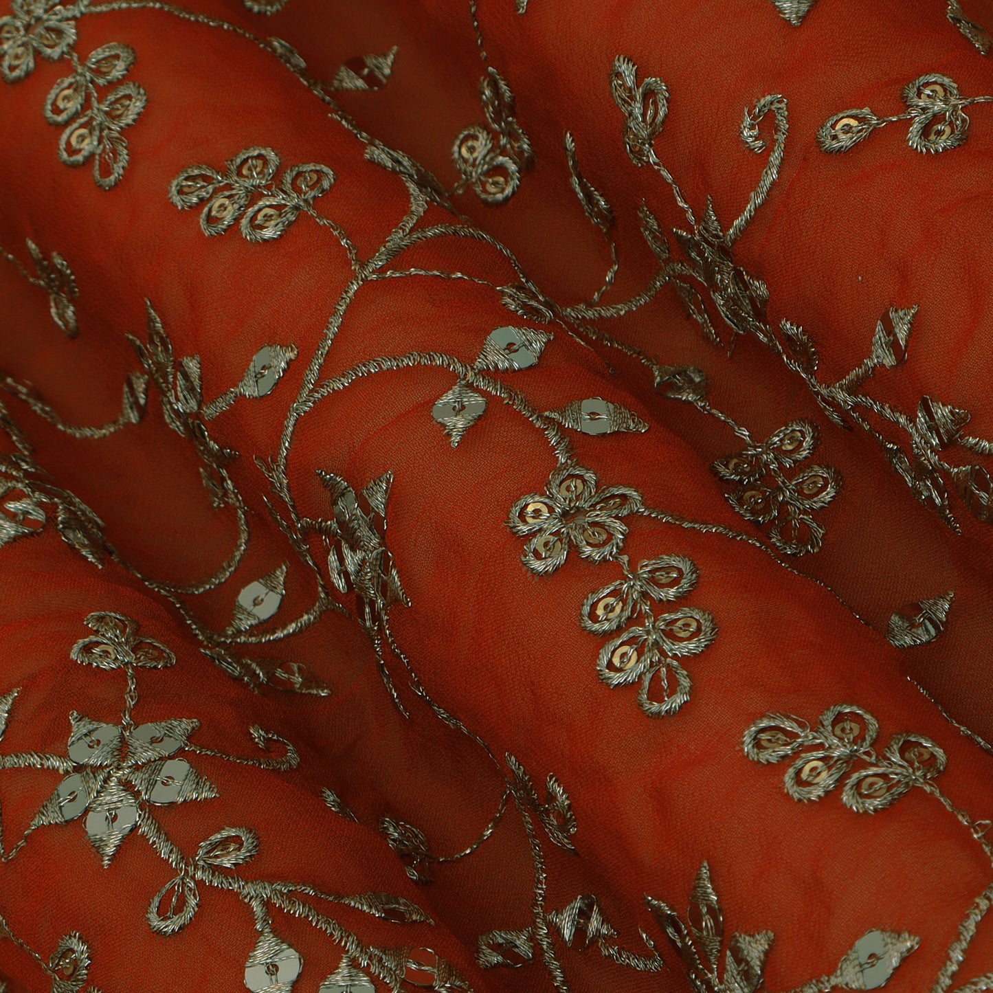 Orange Color Georgette Embroidery Fabric