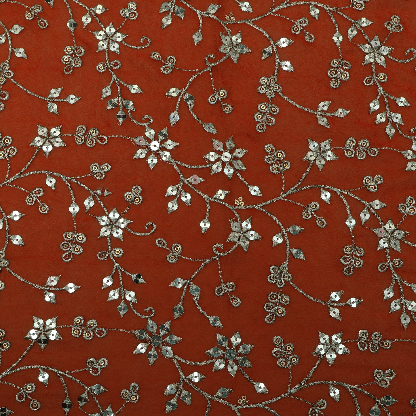 Orange Color Georgette Embroidery Fabric
