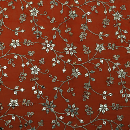 Orange Color Georgette Embroidery Fabric