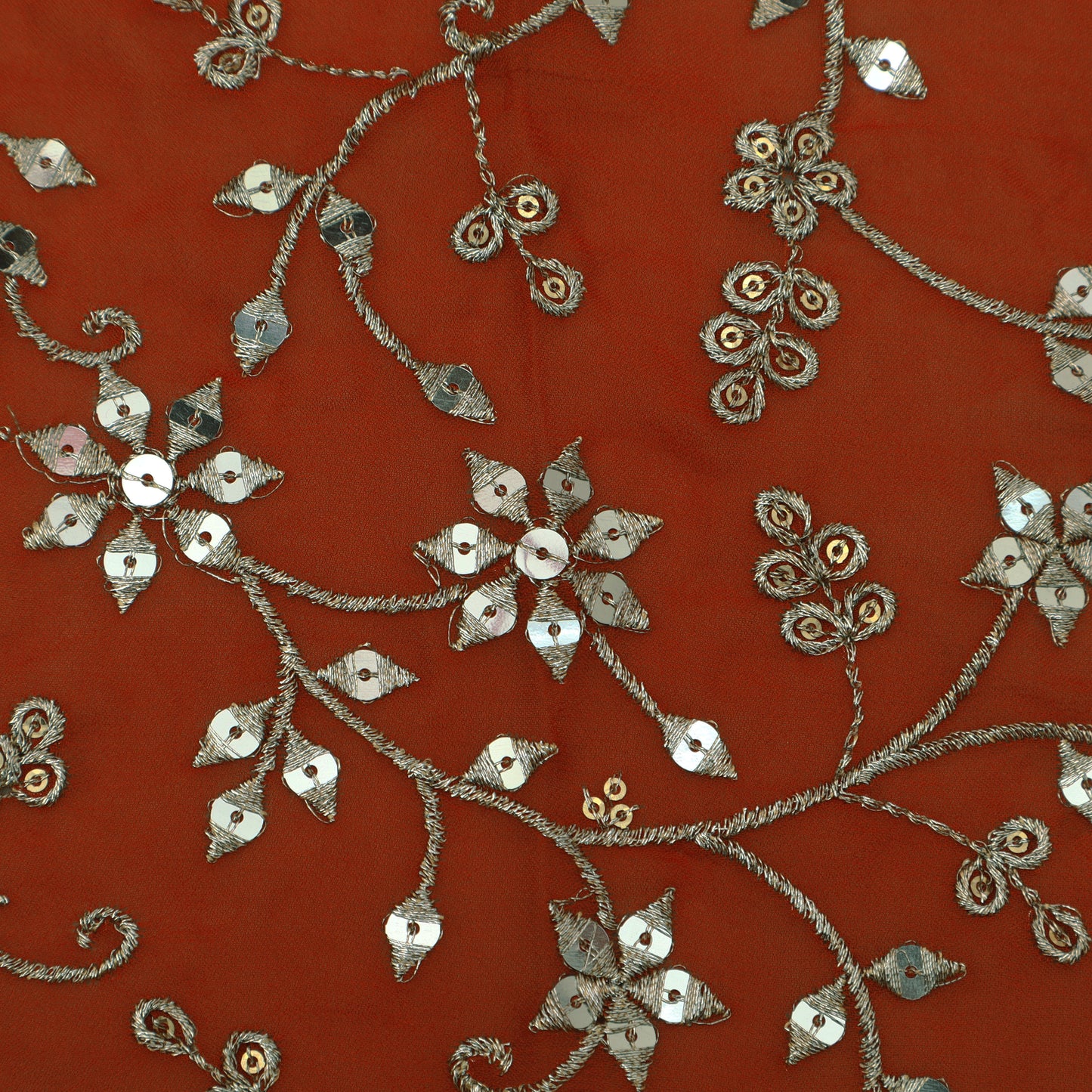 Orange Color Georgette Embroidery Fabric