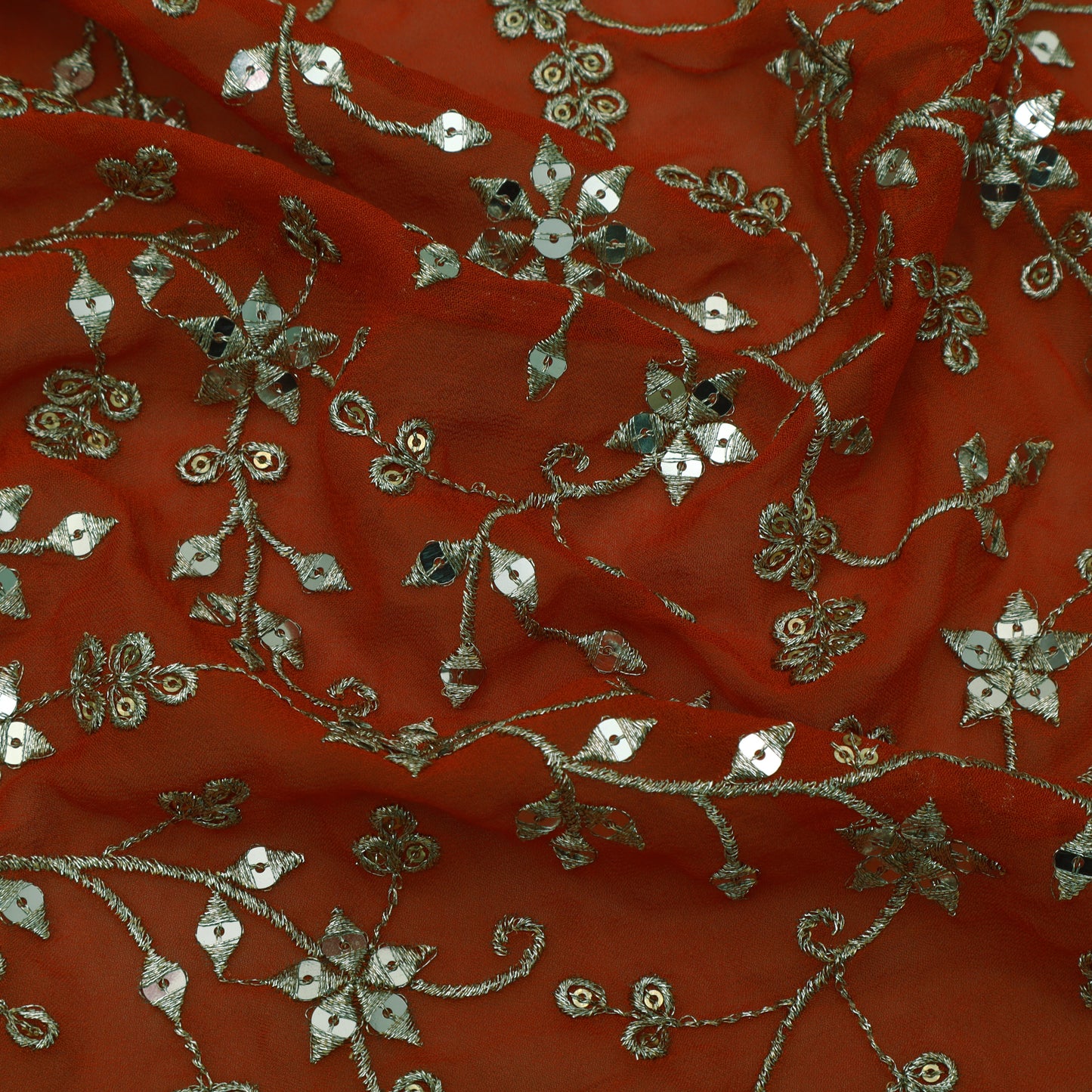 Orange Color Georgette Embroidery Fabric