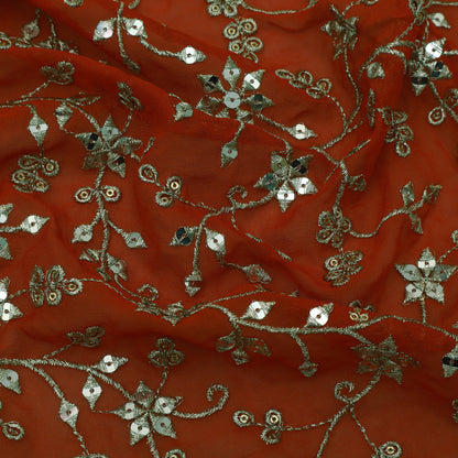 Orange Color Georgette Embroidery Fabric