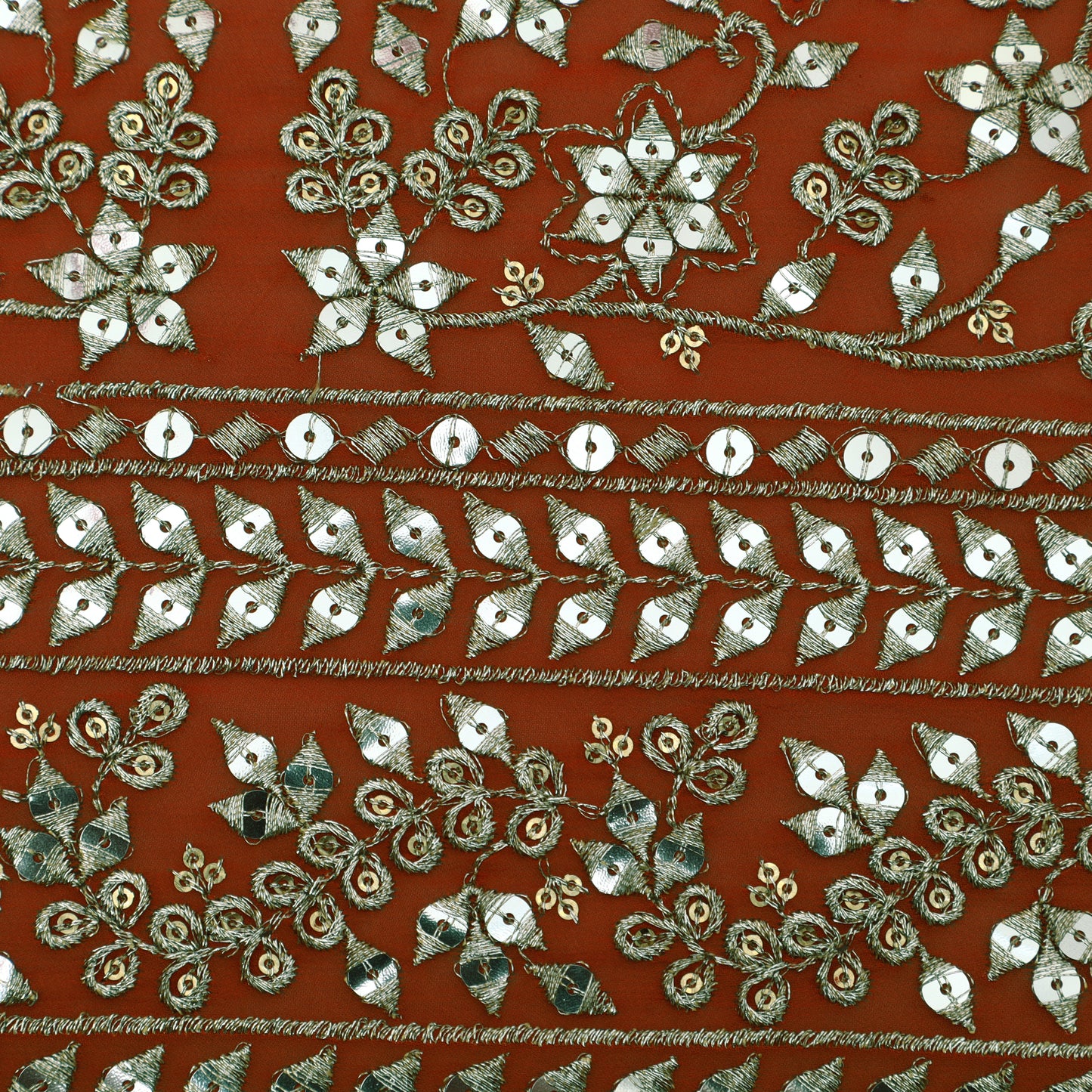 Orange Color Georgette Embroidery Fabric