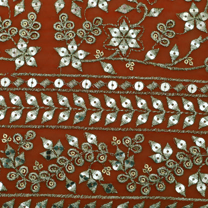 Orange Color Georgette Embroidery Fabric