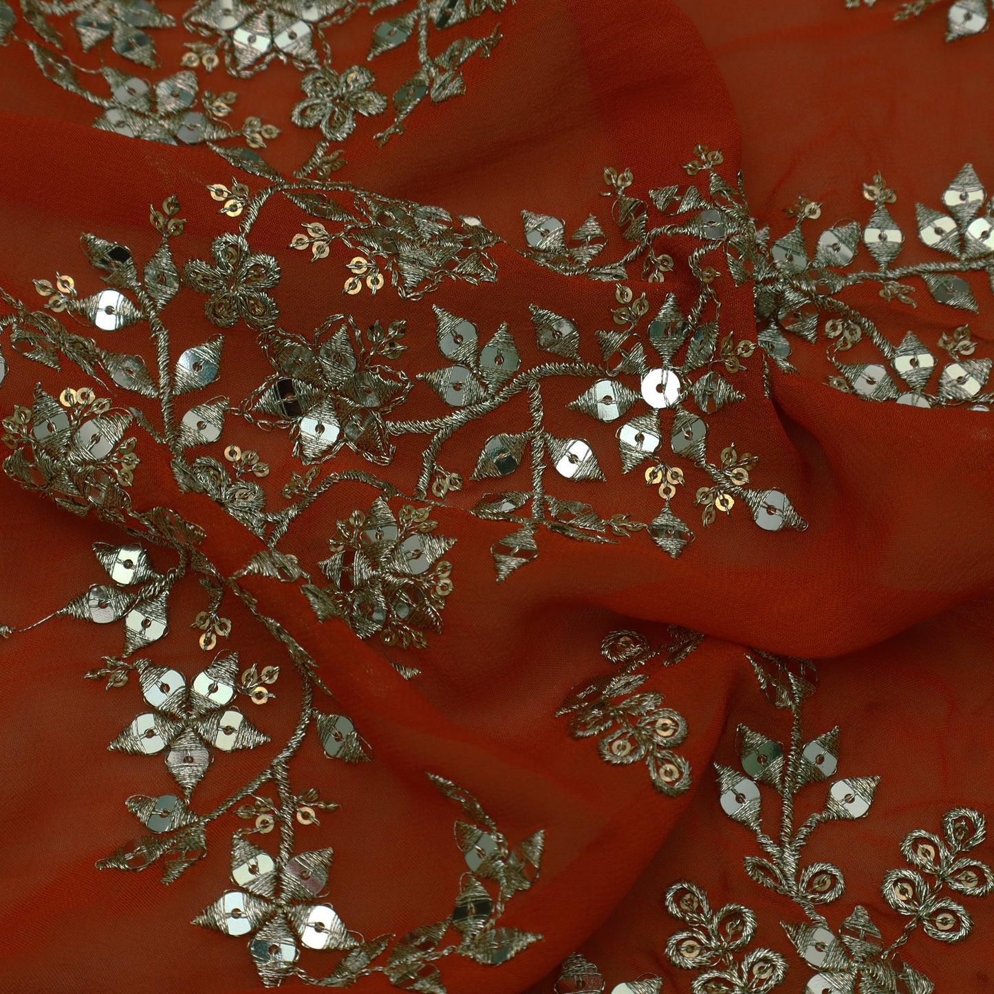 Orange Color Georgette Embroidery Fabric