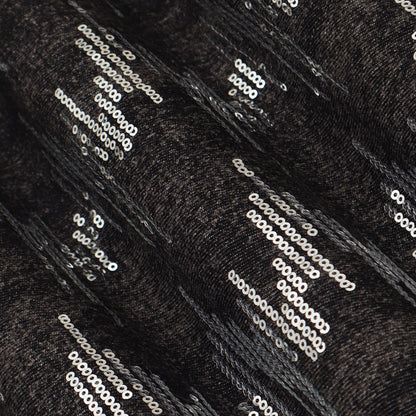 Black Color Denim Sequins Embroidery Fabric