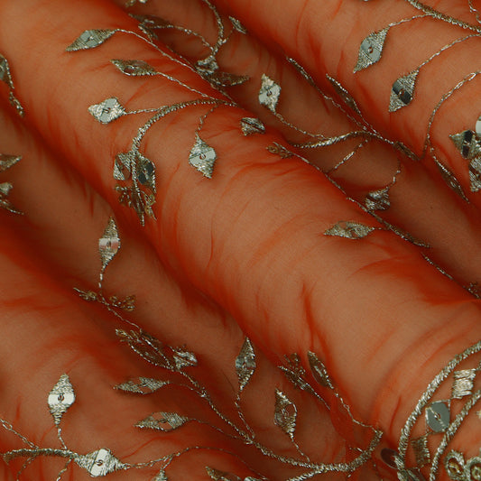 Orange Color Organza Embroidery Fabric