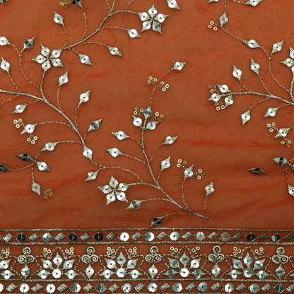Orange Color Organza Embroidery Fabric