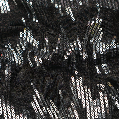 Black Color Denim Sequins Embroidery Fabric