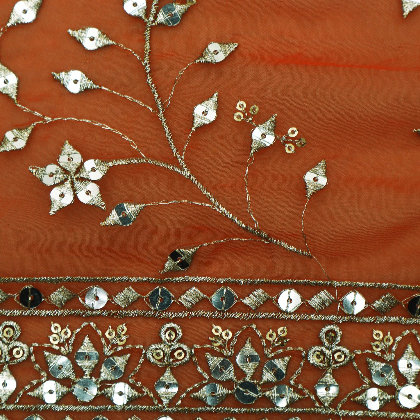 Orange Color Organza Embroidery Fabric