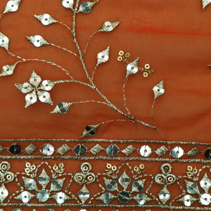Orange Color Organza Embroidery Fabric