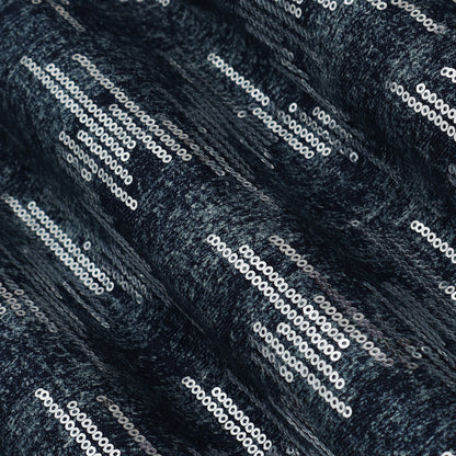 Blue Color Denim Sequins Embroidery Fabric