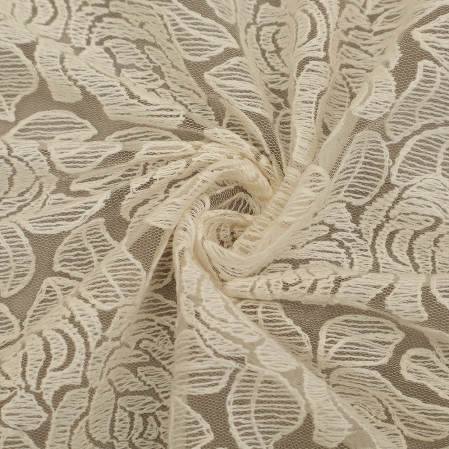 Off White Color Net Embroidery Fabric