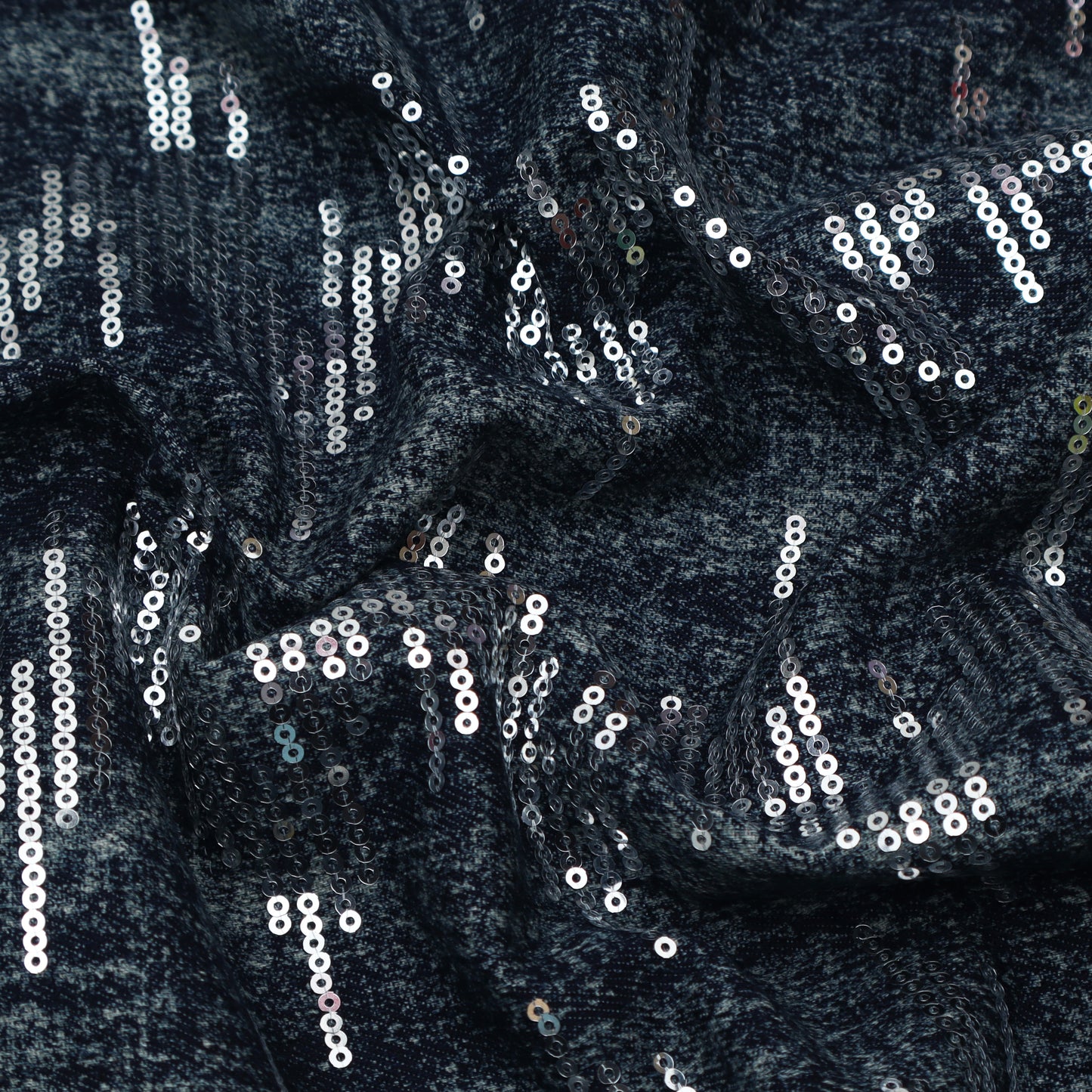 Blue Color Denim Sequins Embroidery Fabric