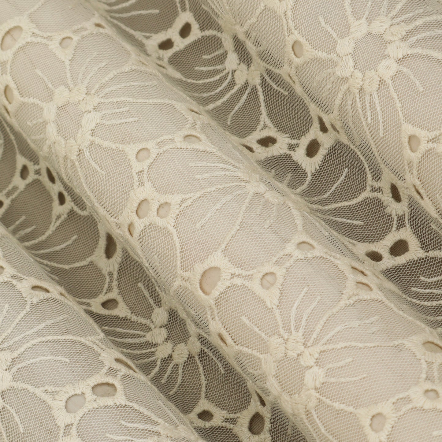 Off White Color Net Embroidery Fabric