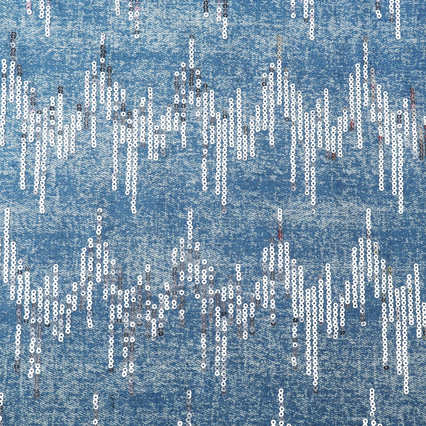 Blue Color Denim Sequins Embroidery Fabric