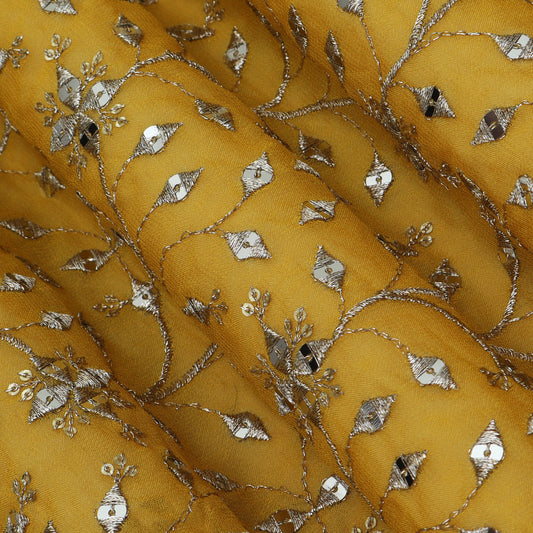 Yellow Color Georgette Embroidery Fabric