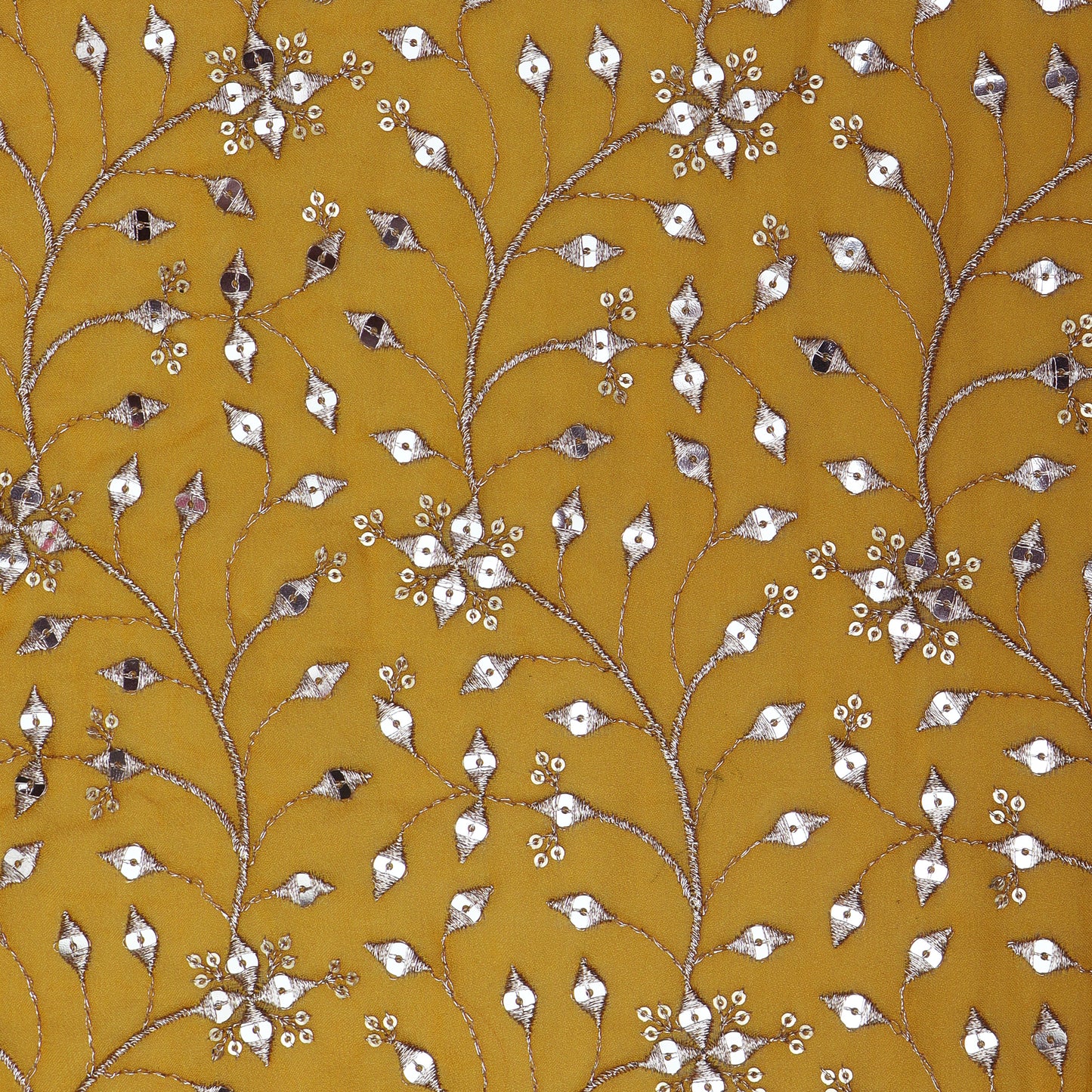 Yellow Color Georgette Embroidery Fabric