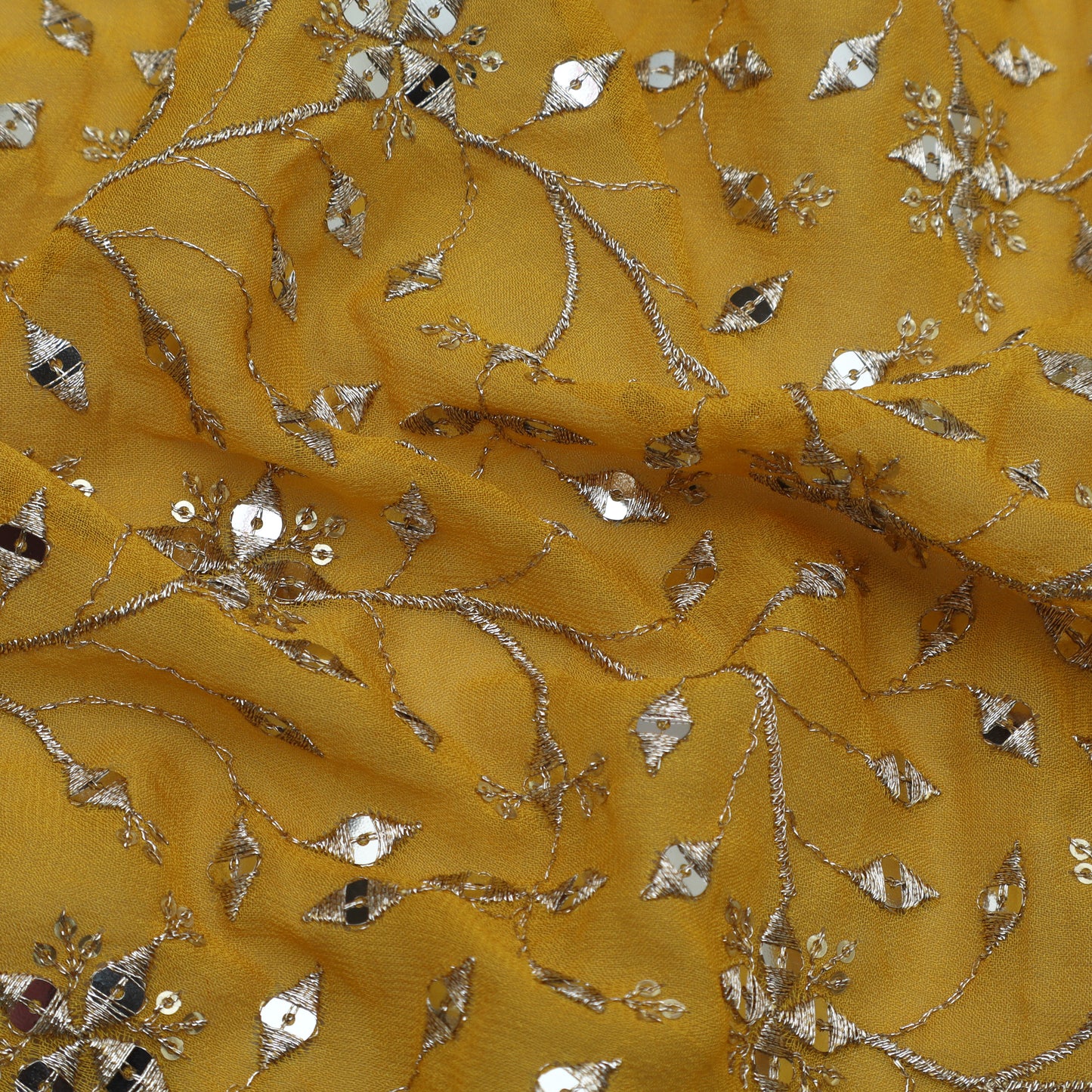 Yellow Color Georgette Embroidery Fabric