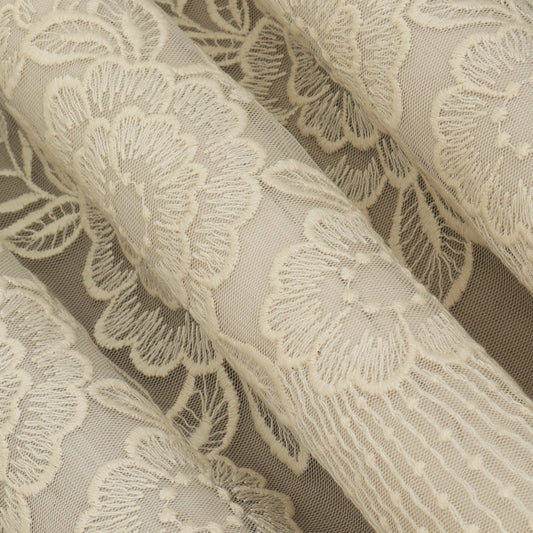 Off White Color Net Embroidery Fabric