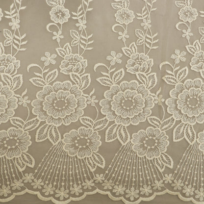 Off White Color Net Embroidery Fabric