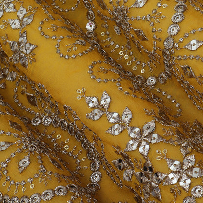 Yellow Color Georgette Embroidery Fabric