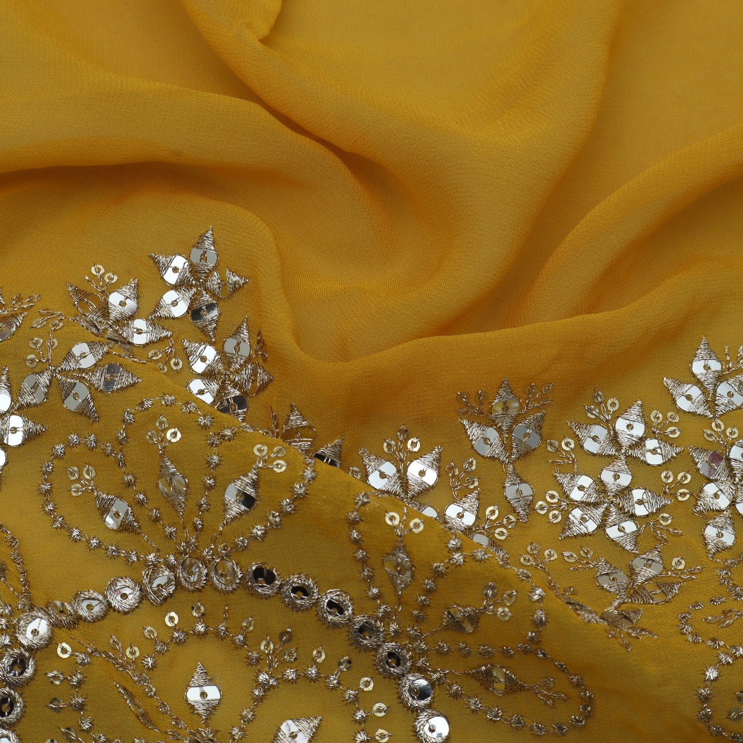 Yellow Color Georgette Embroidery Fabric