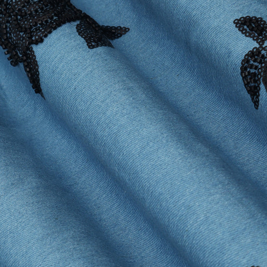 Blue Color Denim Embroidery Fabric