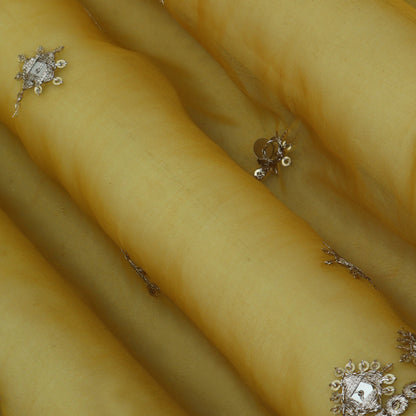 Yellow Color Organza Embroidery Fabric