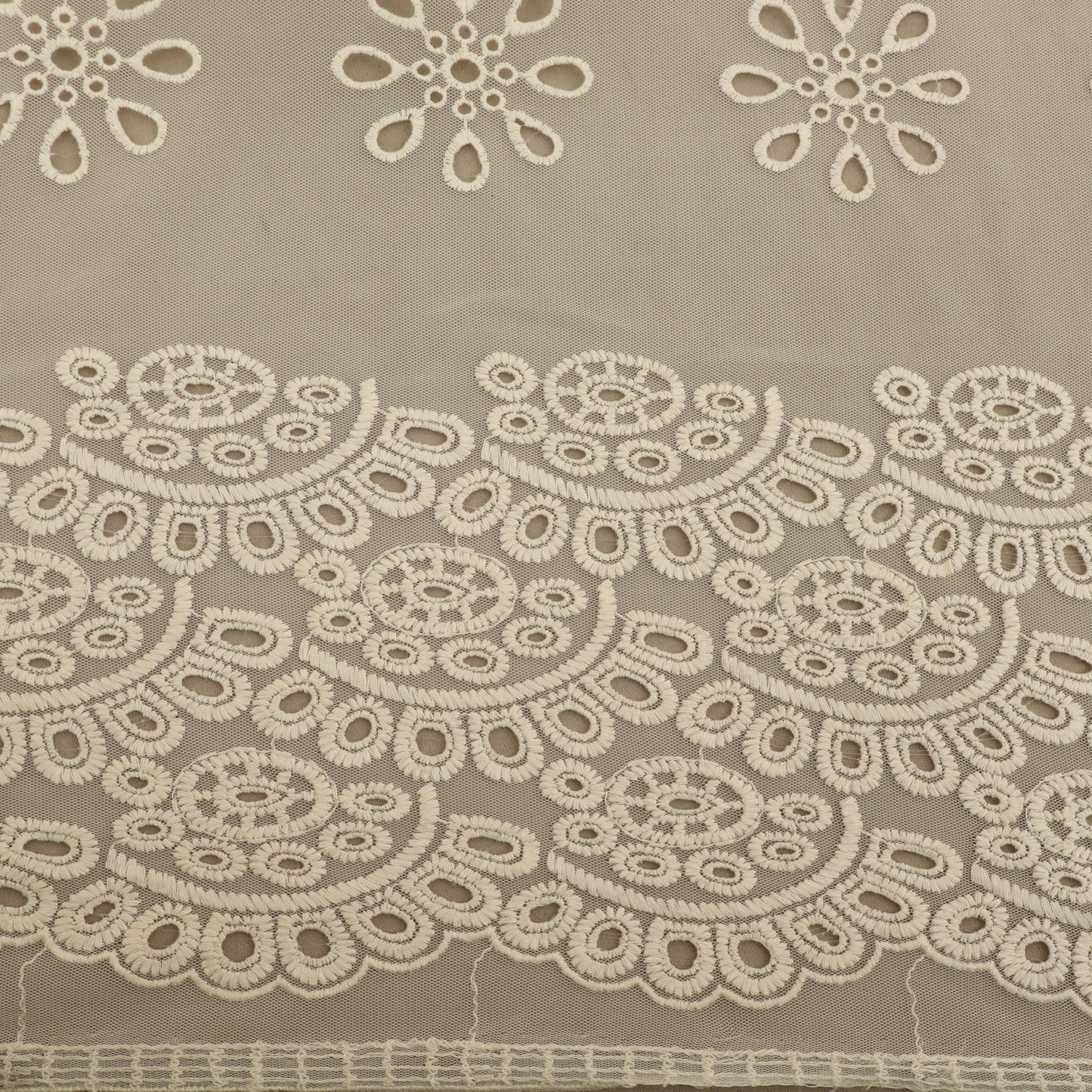 Off White Color Net Embroidery Fabric