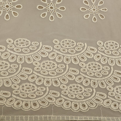 Off White Color Net Embroidery Fabric