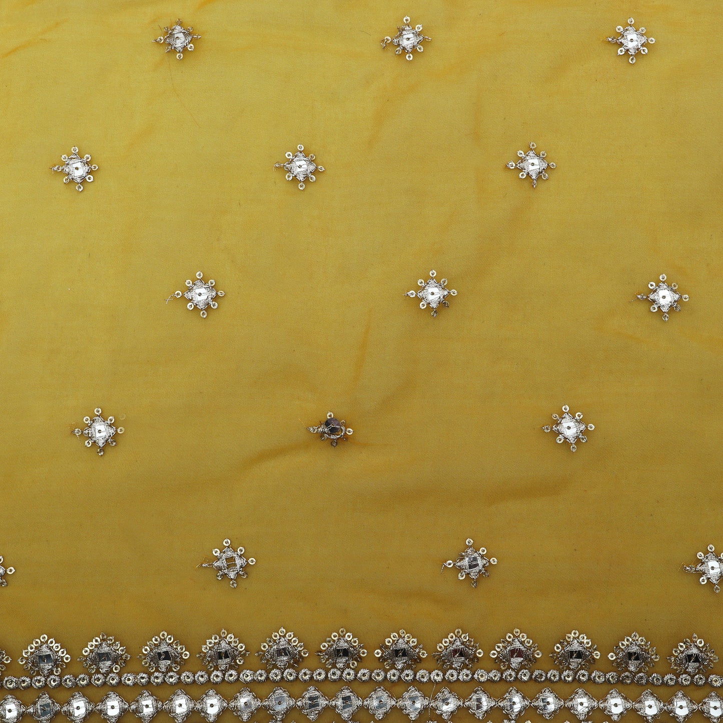 Yellow Color Organza Embroidery Fabric