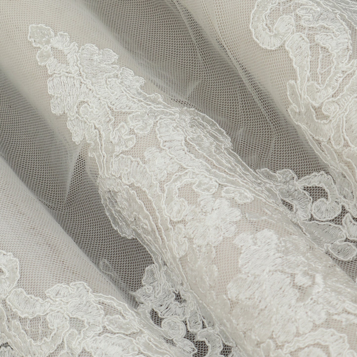 White Color Net Embroidery Fabric