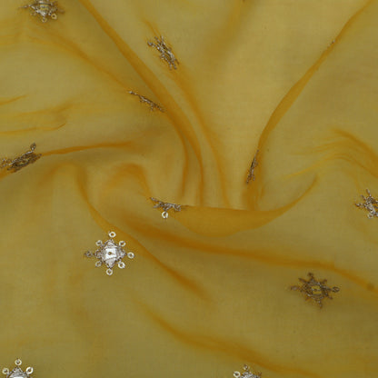 Yellow Color Organza Embroidery Fabric