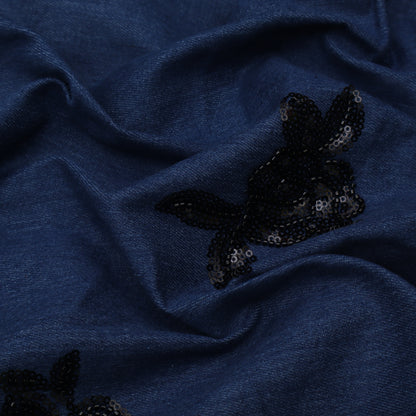 Blue Color Denim Embroidery Fabric