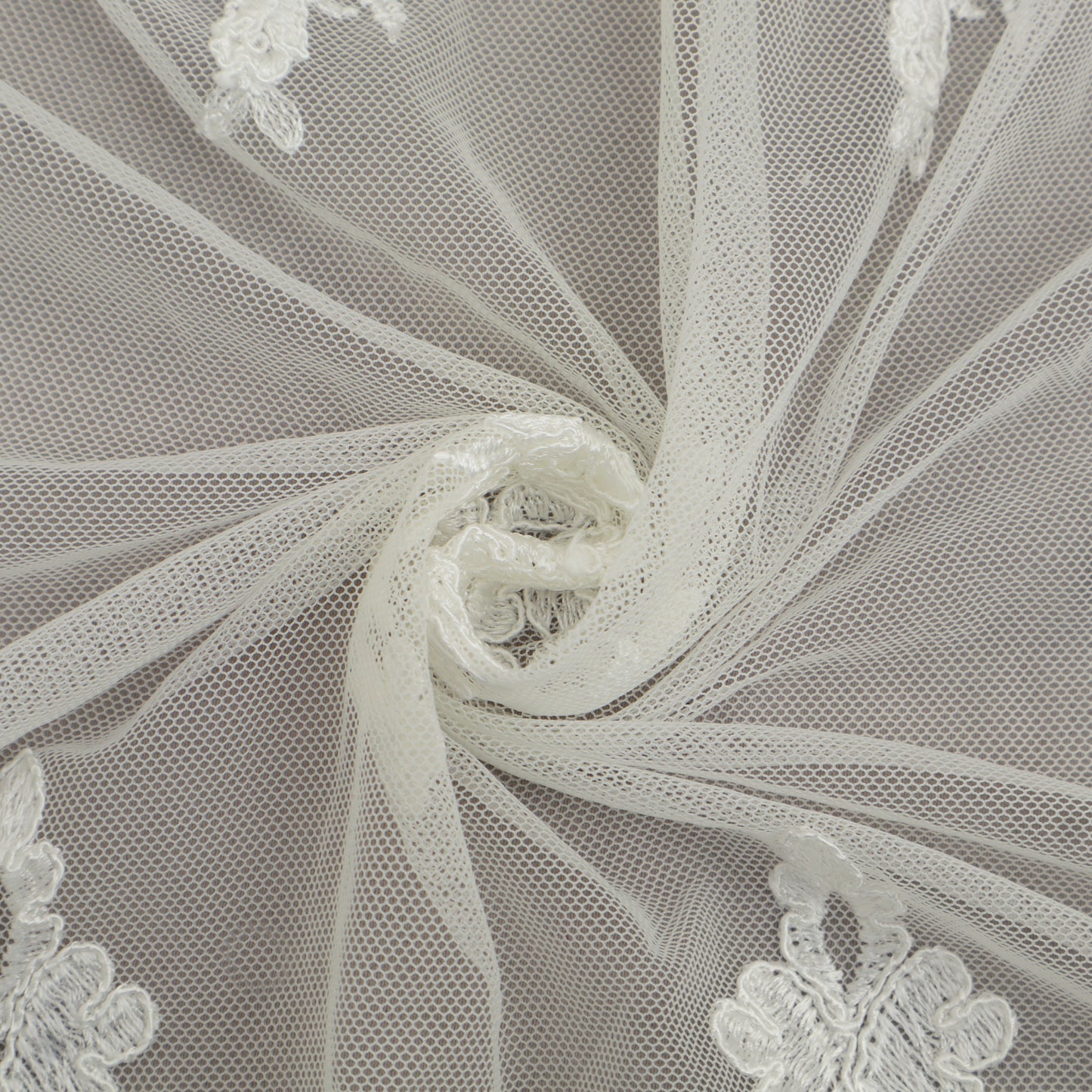 White Color Net Embroidery Fabric